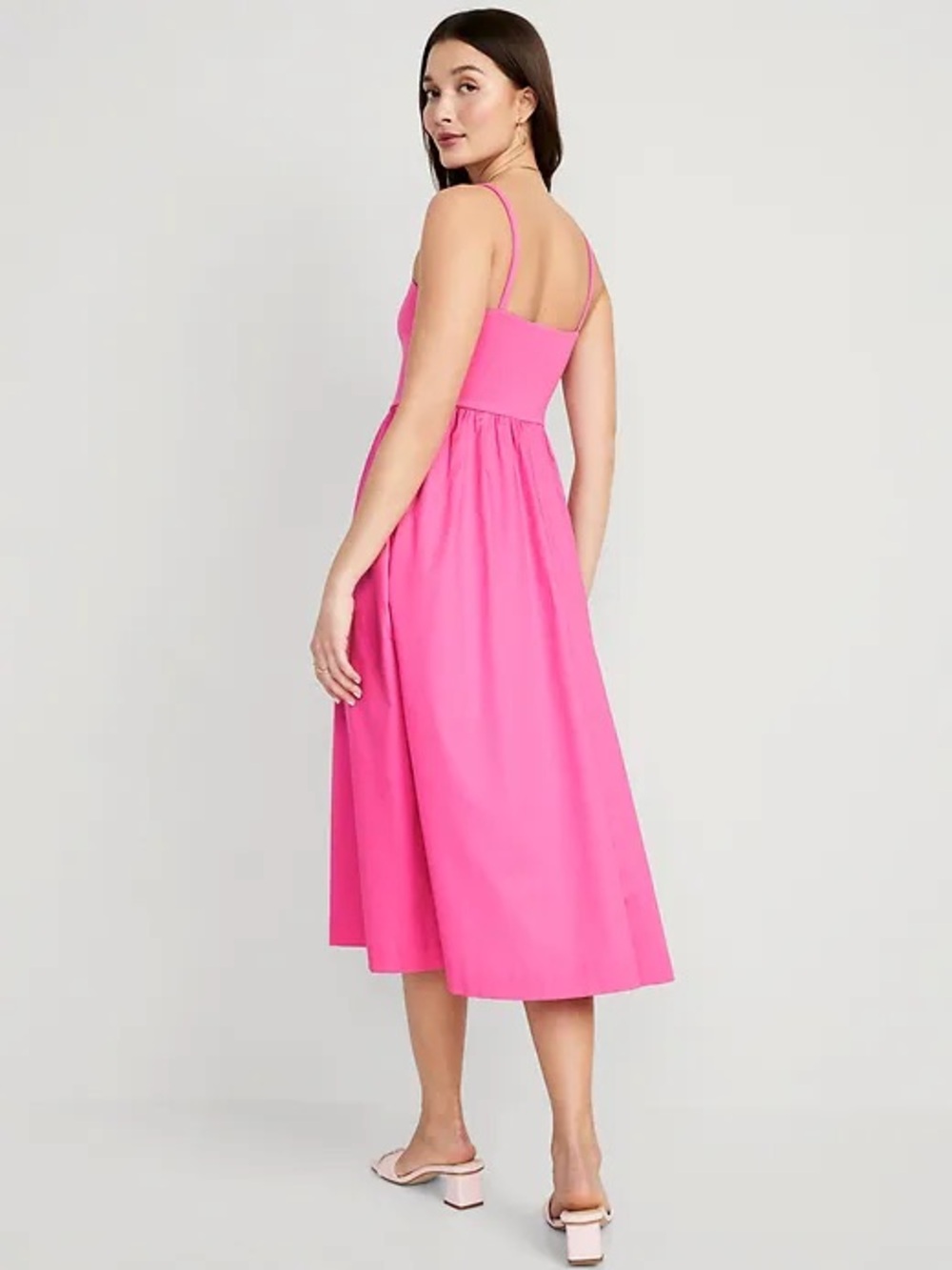 Old Navy Fit & Flare Combination Midi Dress in Neon Petunia Size M